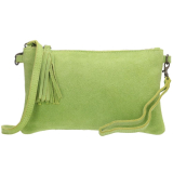 Zelená semišová listová kabelka s príveskom „Ginger“