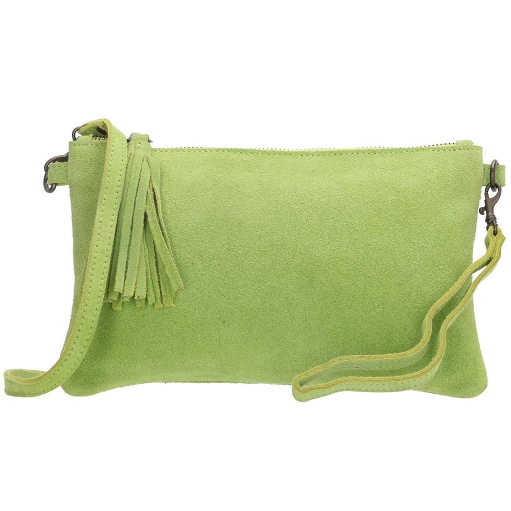 Zelená semišová listová kabelka s príveskom „Ginger“