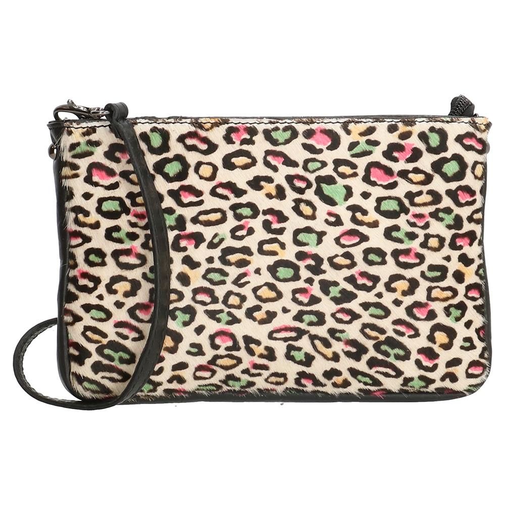 Ružovo-hnedá kožená listová kabelka „Pink Leopard“
