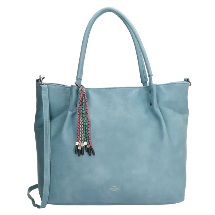 Modrá objemná shopper kabelka s príveskom „Charlotte“
