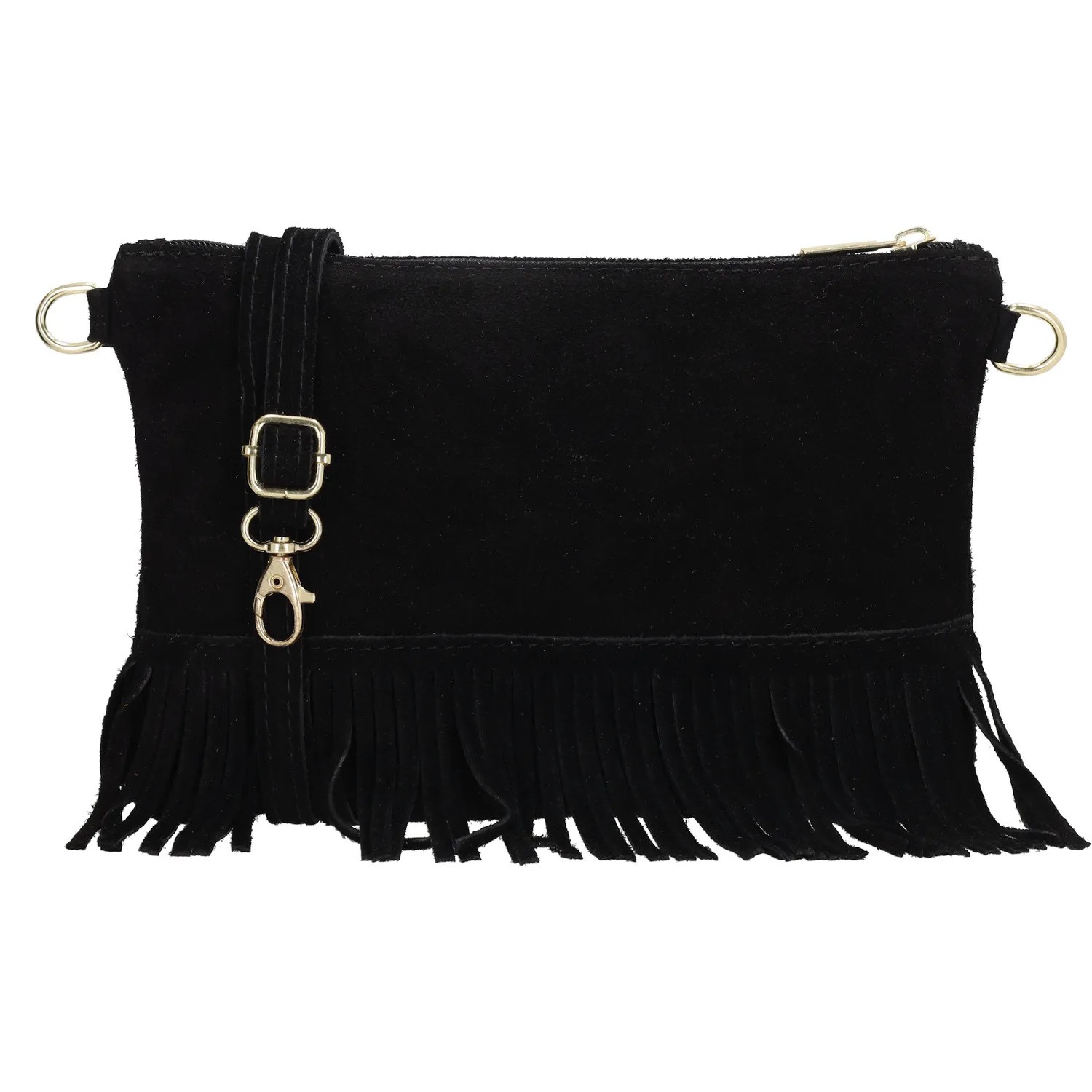 Čierna strapcová vintage crossbody kabelka "Carrie"