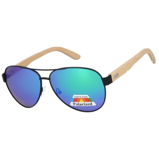 Modro-zelené drevené polarizačné okuliare pilotky "Wood"
