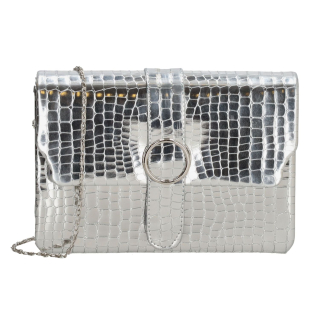Strieborná spoločenská lakovaná crossbody kabelka „VIP“