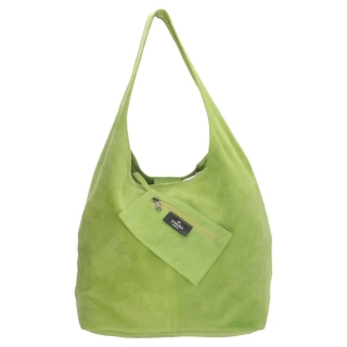 Zelená semišová shopper kabelka cez plece „Angel“