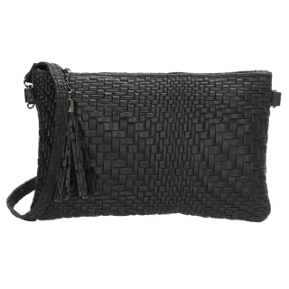Čierna vrúbkovaná kožená listová kabelka „Dragon“