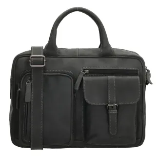 Čierna praktická kožená kabelka na notebook „Logic“