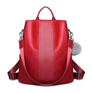 Červený kožený ruksak s príveskom 2v1 „Famous“