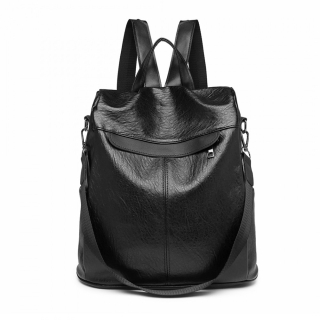 Čierny kožený ruksak s príveskom 2v1 „Classic“