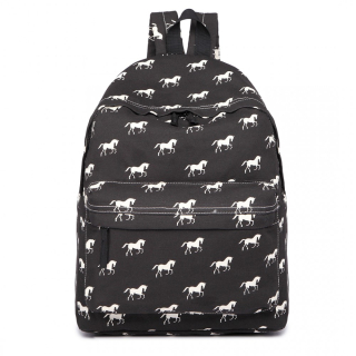 Čierny vzorovaný ruksak do školy „Horses“